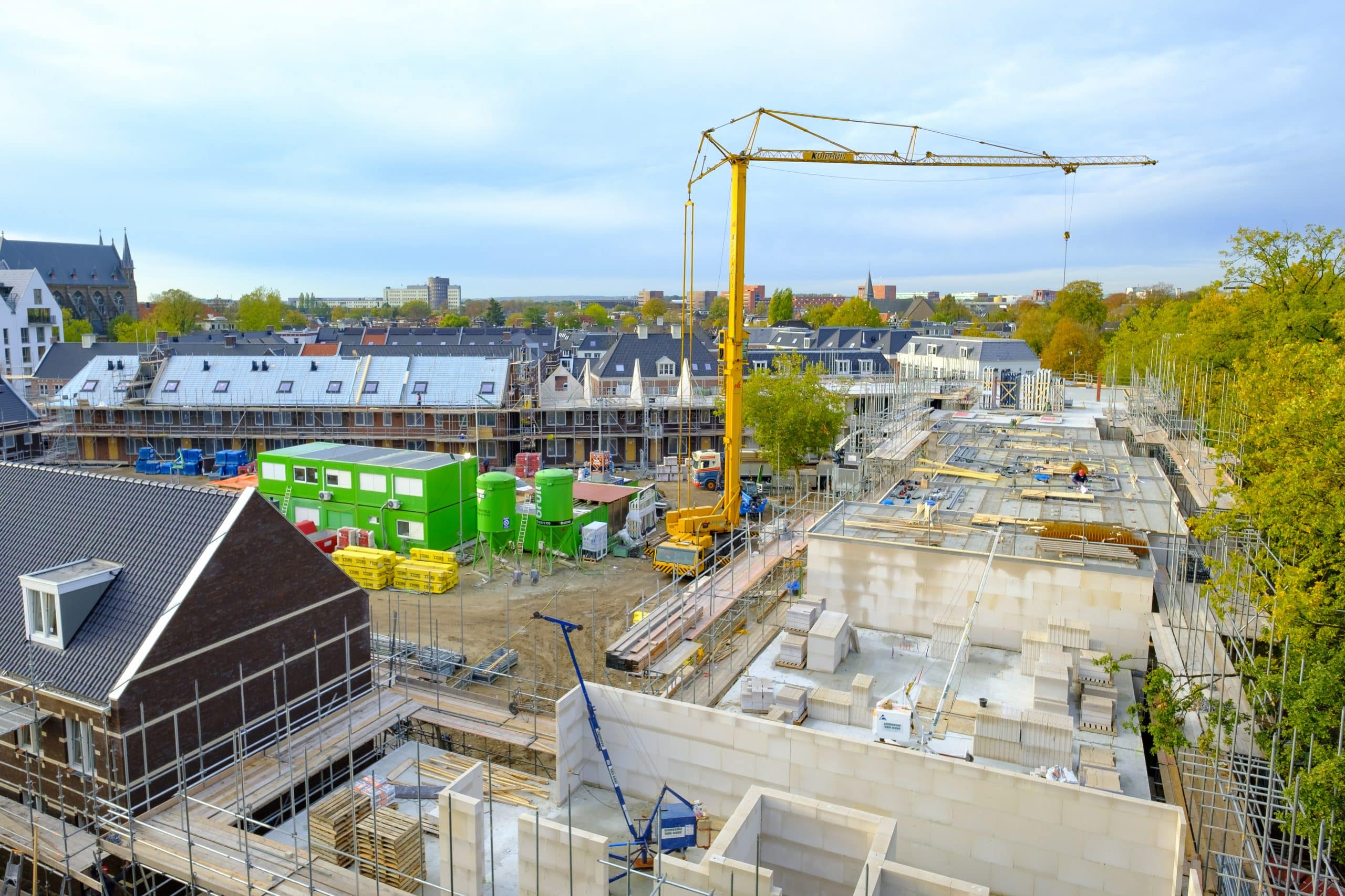 Housing construction of newly built homes on a construction site in the city of Zwolle in The Netherlands.