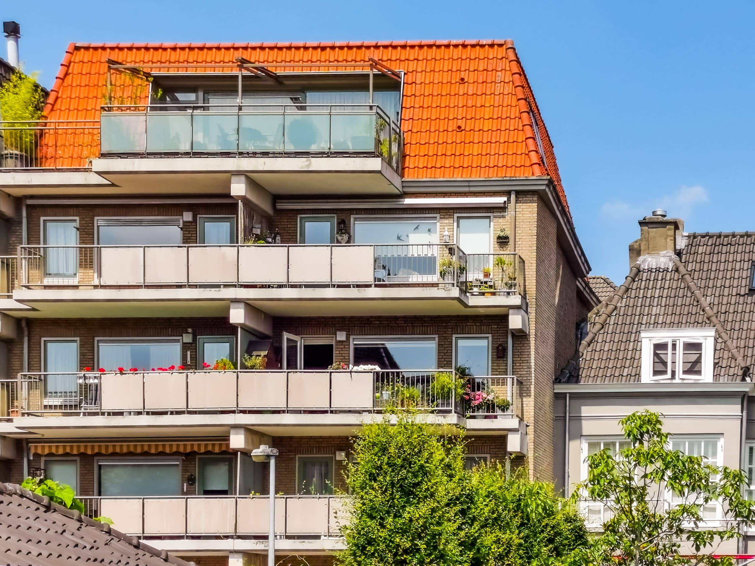 Apartments building with balconies in Breda, city architecture of the netherlands